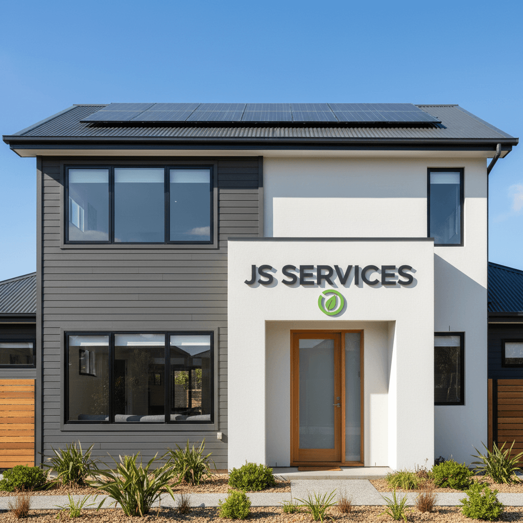 Renovated private house facade with modern design and energy-efficient enhancements