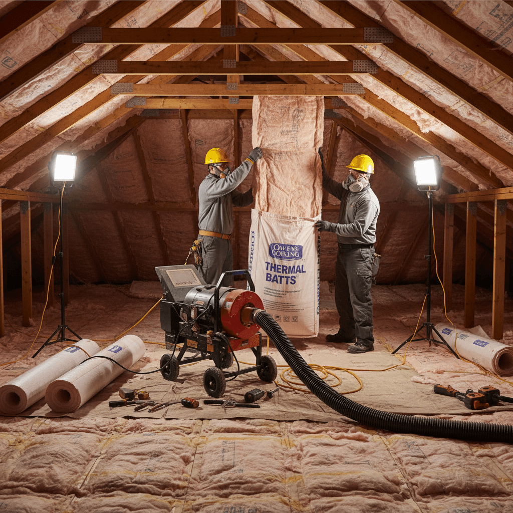 Installation d'isolation thermique dans les combles d'une maison